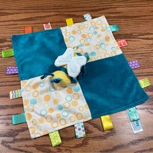 TAGGIES Mary Meyer Fuzzy Buzzy Bee Teal Yellow Baby Lovey Blanket Tags Satin
